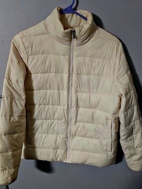 Womens Roxy Wind Bliss Puffer Jacket in cream white size XS